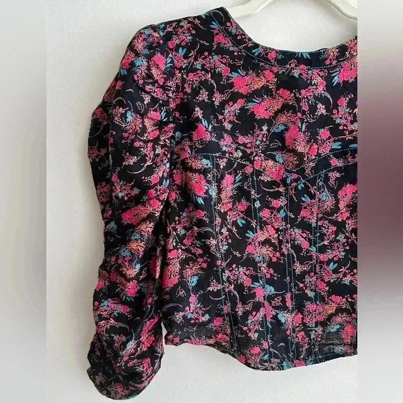 Free People Monica Top, Floral Open Back Puff Sleeve Cinched Waist Blouse Med - Picture 6 of 16